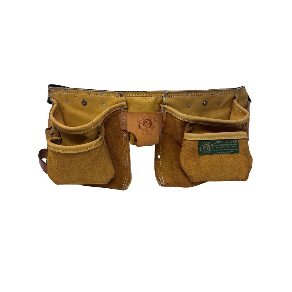 Rooster R-427 Leather Carpenters Apron Tool Belt Top Grain Moccasin Leather Tan